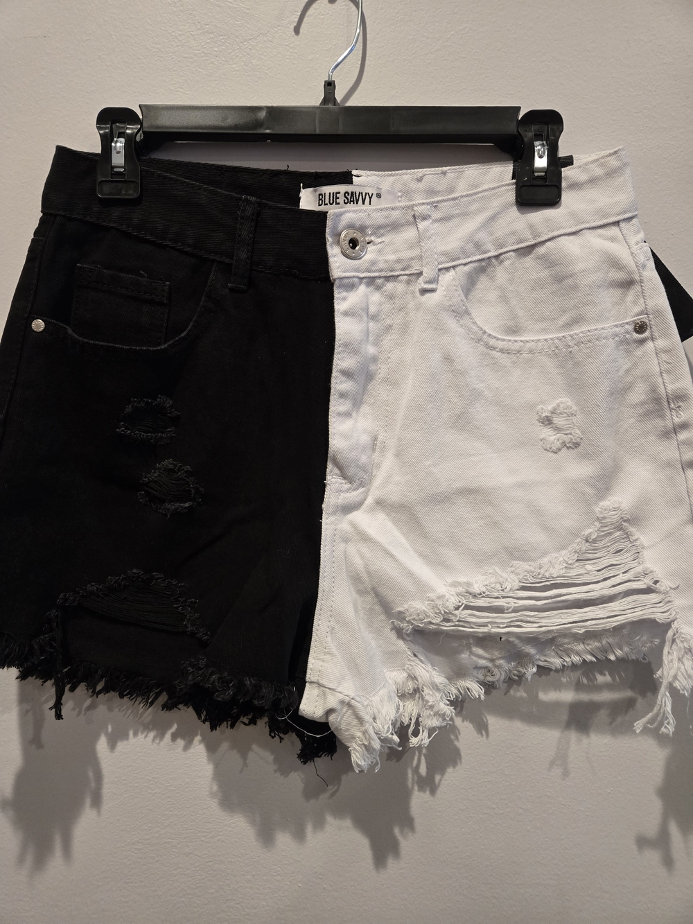 Two-Tone Distressed Women’s Shorts - Black & White
